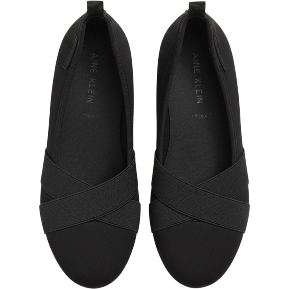 Anne Klein Flex Black Crisscross Elastic Strap Slip On Flats Shoes Womens 7.5